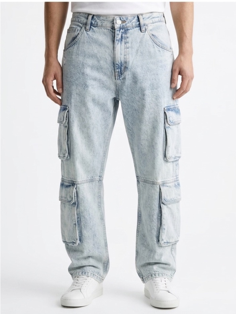 Zara Oversized Acid Wash Retro 90s Large Pockets Cargo Pants Jeans Y2K